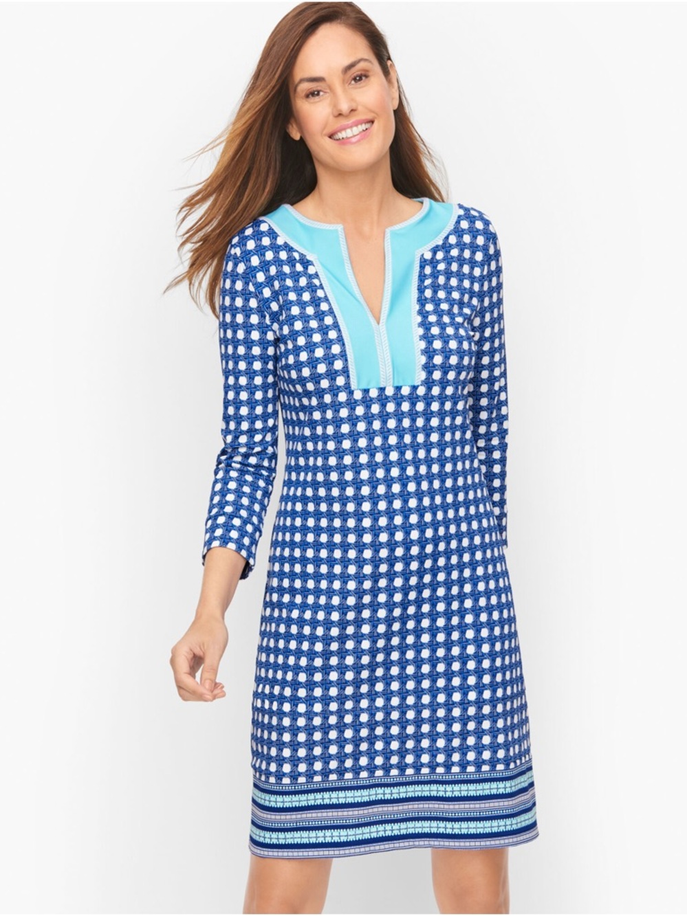 NWT Talbots Cabana Life Playful Palms UPF 50+ Tunic Dress Large Blue Cover Up
